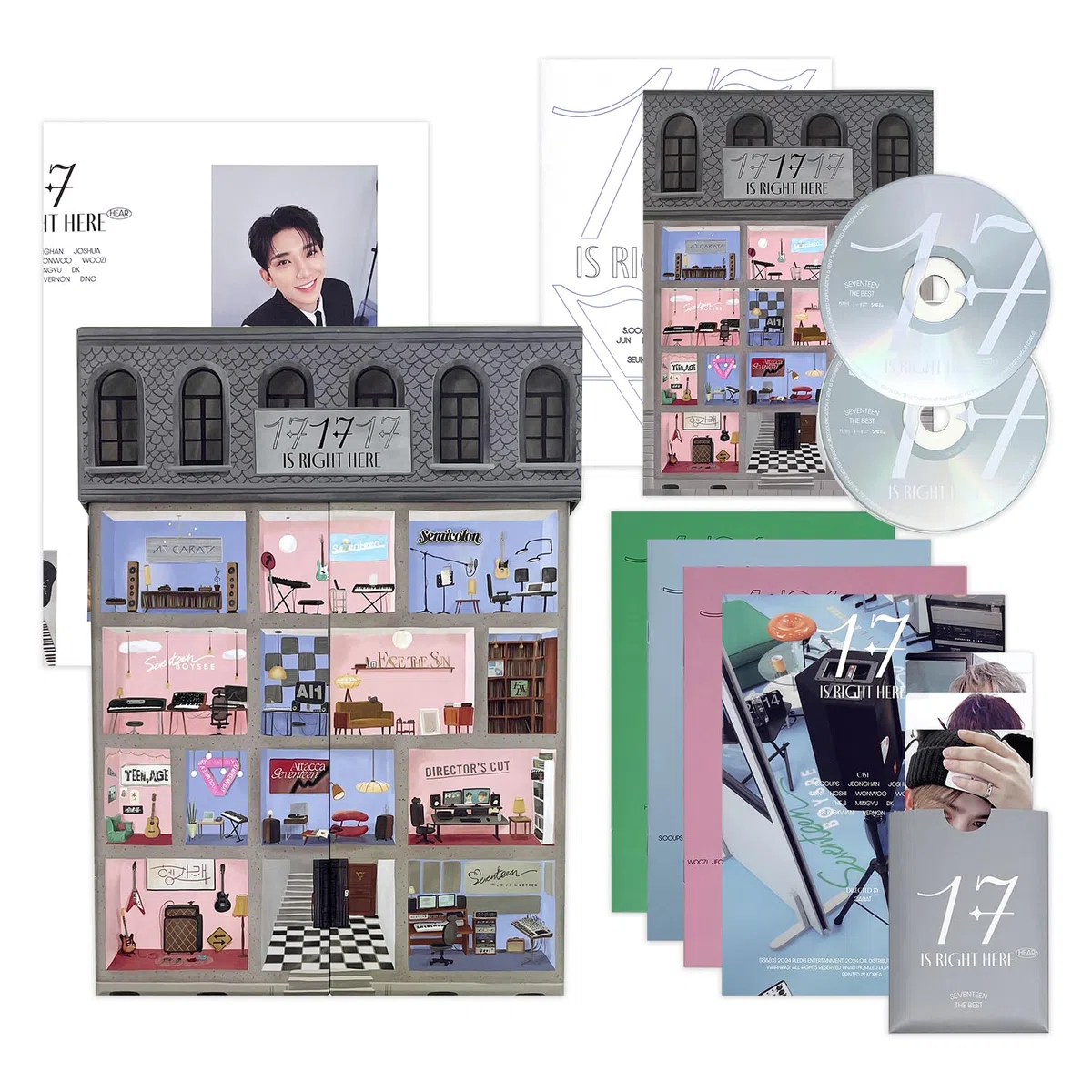 SEVENTEEN - BEST ALBUM [17 IS RIGHT HERE] (HEAR Ver.) Photo Book + Archiving Book + Lylic Book + Photo Book R + Folded Poster + Photocard + Random Photocard + 2 Pin Badges + 4 Extra Photocards