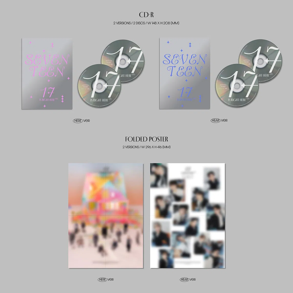 SEVENTEEN - BEST ALBUM [17 IS RIGHT HERE] (HEAR Ver.) Photo Book + Archiving Book + Lylic Book + Photo Book R + Folded Poster + Photocard + Random Photocard + 2 Pin Badges + 4 Extra Photocards